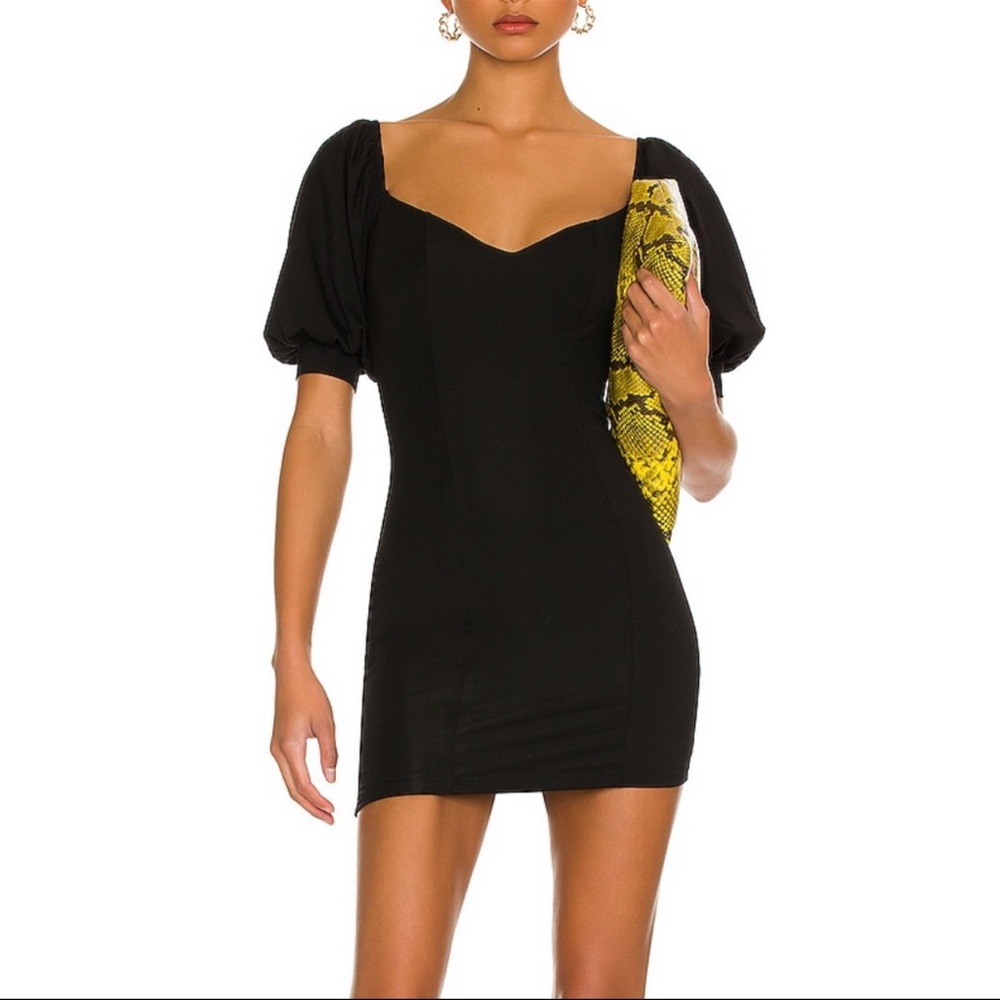 Revolve Black Puff Sleeve Mini Dress